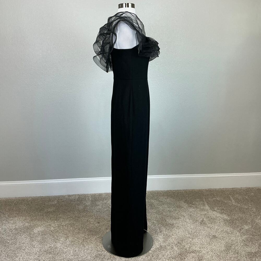 Aidan Mattox Black Evening Gown Ruffled Off the Shoulder Column Dress Size 4 - Picture 4 of 11